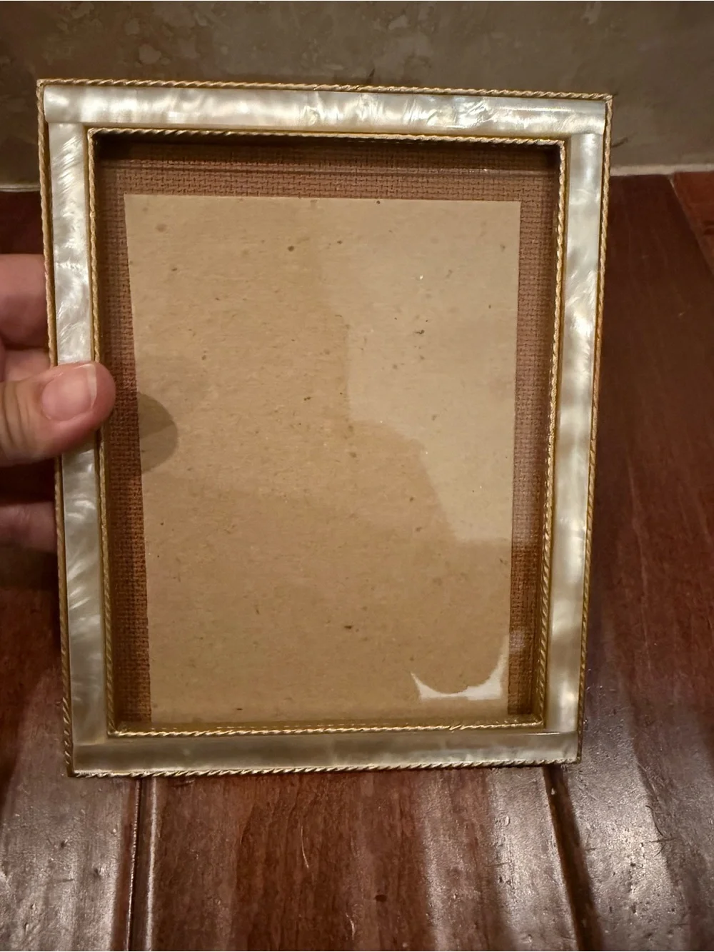VTG Elegant Mother-of-Pearl Photo Frame in White and Gold - Heavy Unbranded